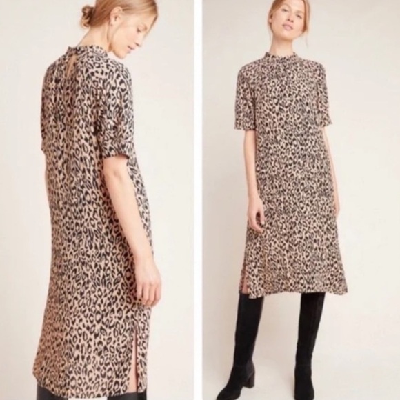 Anthropologie McKenzie Leopard Print Short Sleeve Midi Dress Small C - Picture 1 of 9